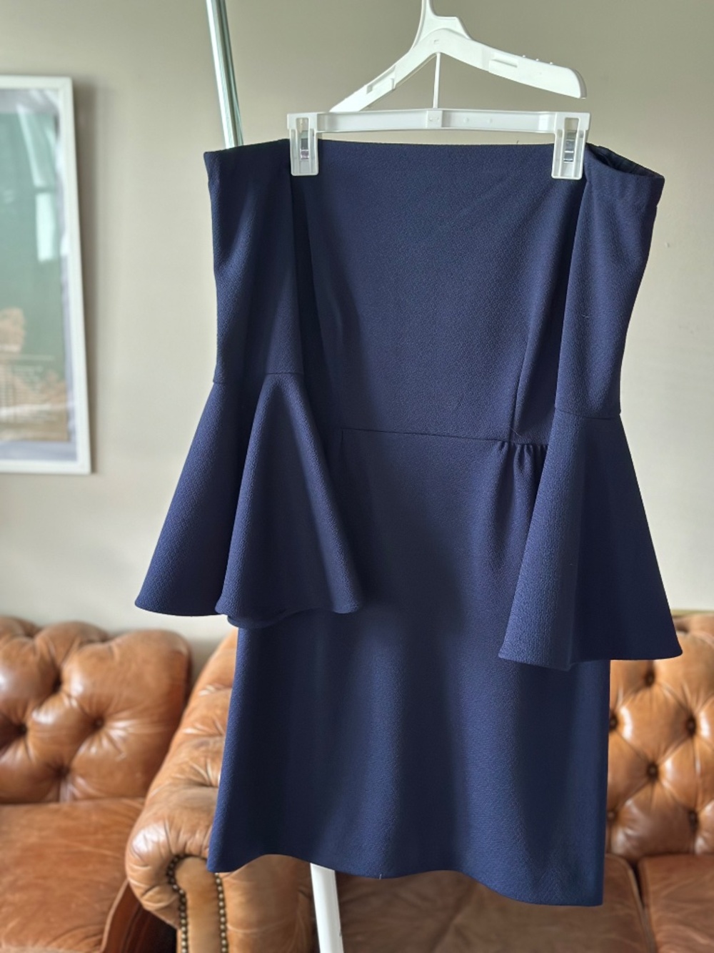 TRINA TURK (size 8) MSRP $298 Made in USA • Women Navy, Off- Shoulder Mini Dress